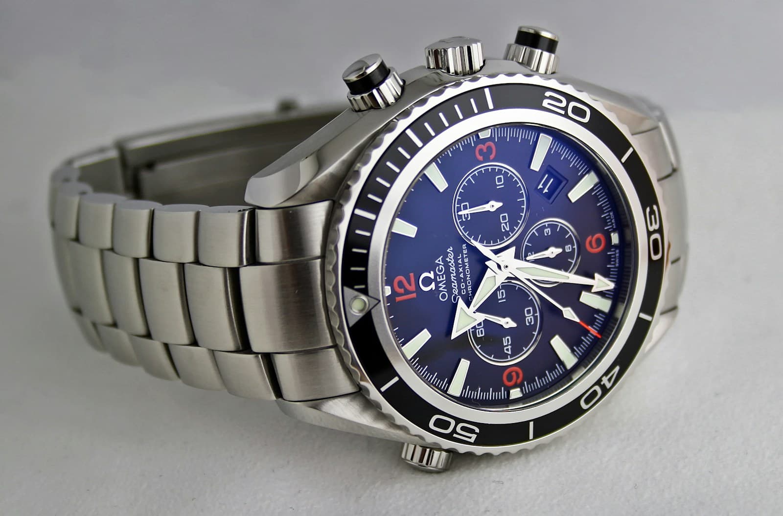 Luxury chronograph wristwatch photographed for catalogue review